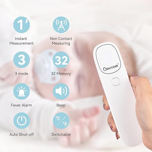 Berrcom Non Contact Infrared Thermometer Digital Forehead Thermometer for Adults and Kids Temperature Thermometer 3 in 1 with Fever Alert Touchless Baby Thermometer Large LED Display-CubbioJoy