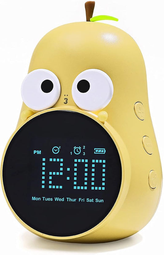 Kids Alarm Clock for Girls Pear Alarm Clock with Snooze Toddler Sleep Training Clock for Bedroom Home Office(Yellow)-CubbioJoy