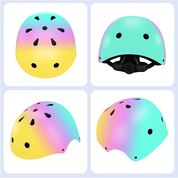 Color Gradient Adjustable Kids' Helmet with Knee & Elbow Pads Set | Multi-Sport Safety Gear for Boys & Girls Ages 5-14 | Skateboarding, Scooters, Roller & Inline Skating, Longboarding-CubbioJoy