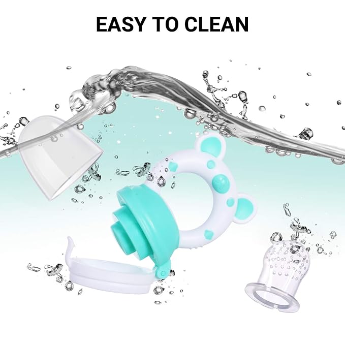 Baby Fruit Food Feeder Pacifier - Fresh Food Feeder, Infant Fruit Teething Teether Toy for 3-24 Months, 6 Pcs Silicone Pouches for Toddlers & Kids & Babies, 2-Pack (Cyan)-CubbioJoy