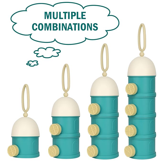 Accmor Formula Dispenser On The Go, 4 Layers Stackable Formula Container to Go, Non-Spill Portable Milk Powder Baby & Kids Snack Container, Green Pink-CubbioJoy