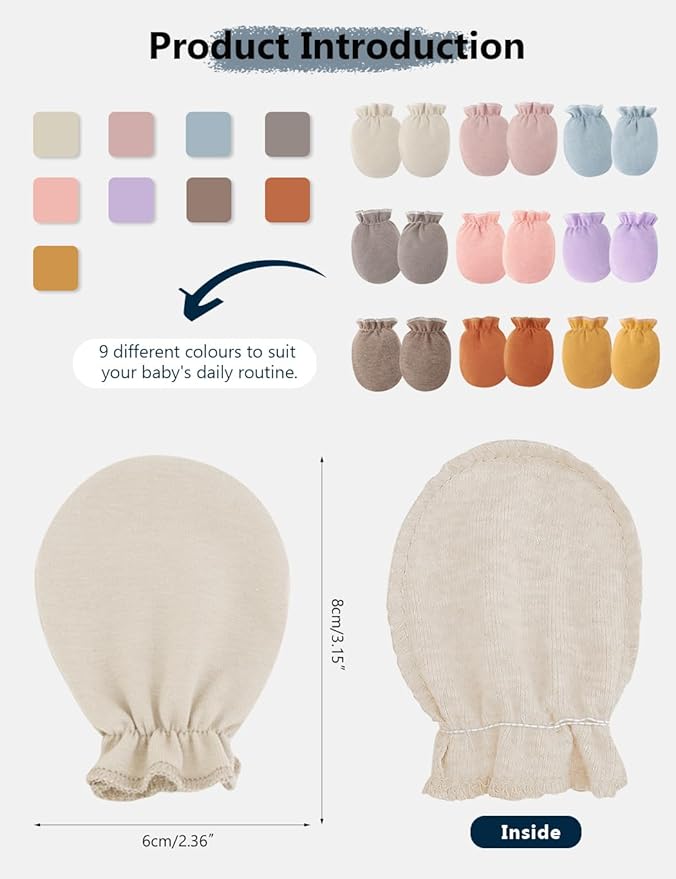 Cute Baby Mittens Newborn, No Scratch Baby Boy Mittens, Baby Girl Hat Gloves for Toddlers, Infant, Newborn-CubbioJoy