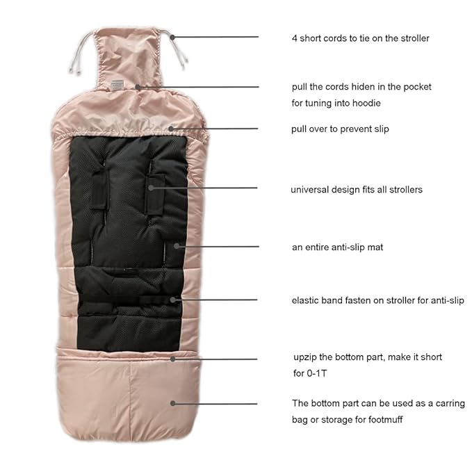 0-5T Length Extension Baby Universal Stroller Footmuff,Waterproof Durable Coral Fleece Stroller Bunting Bag,Stroller Bassinet Winter Blanket Cover Toddler,Pink-CubbioJoy