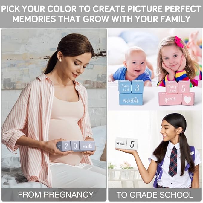 Blue Baby Monthly Milestone Blocks. Baby Age Blocks for Girl or Boy Baby Photo Props and Baby Shower. Month Baby Milestone Blocks with Grammatically Correct Month and Year-CubbioJoy