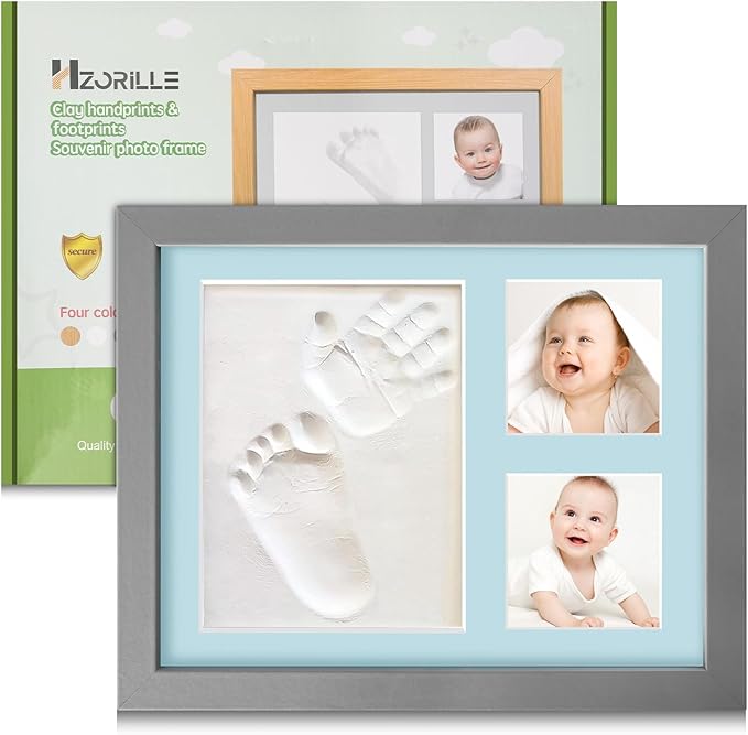 Baby Keepsake Frame,Personalized Newborn gifts,Newborn footprint kit,Baby hand and footprint kit,new mother gifts(grey)-CubbioJoy