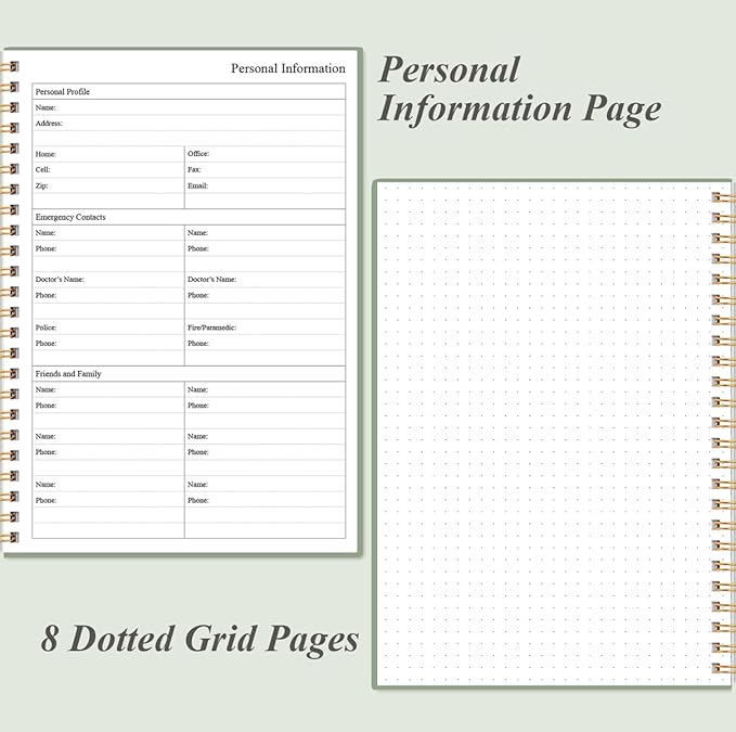 Daily Planner Undated - A5 To Do List Notebook Hourly Schedules, Spiral Appointment Planner for Women and Men, PVC Hardcover, Inner Pocket, Elastic Closure, 5.8" x 8.3", Green-CubbioJoy