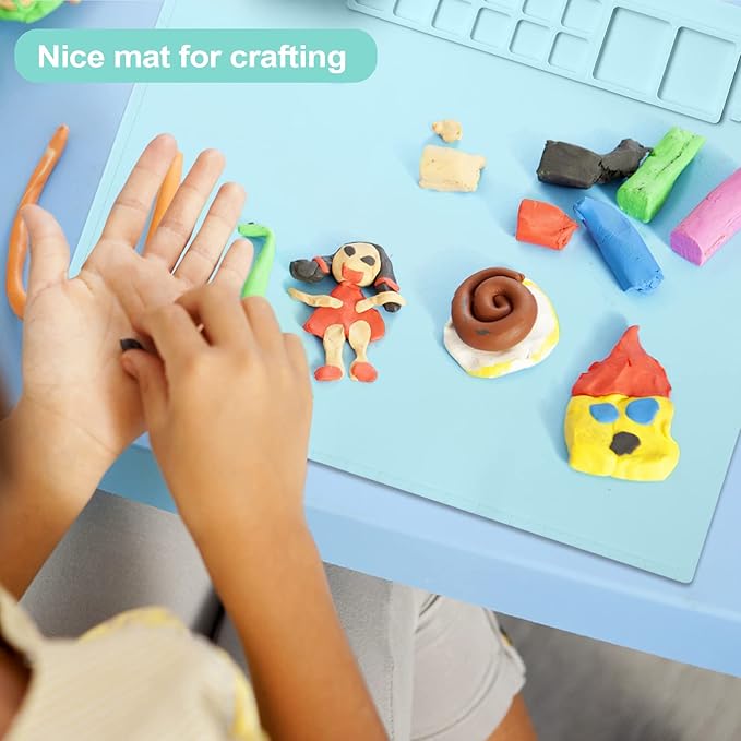 AWOKE Silicone Painting Mat - 20"X16" Silicone Art Mat with 1 Water Cup for Kids - Craft Mat has12 Color Dividers - 2 Paint Dividers (Blue),Toddler Activities,3 4 5 Year Old Girl Boy Birthday Gifts-CubbioJoy