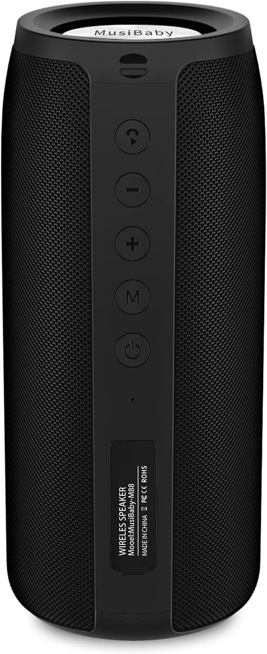 Bluetooth Speaker,MusiBaby M88 Speakers,Dual Pairing, Bluetooth 5.3,Loud Stereo Sound,Booming Bass,30H Playtime for Home& Outdoor Party,Beach,Portable Speaker,Gifts(Black)-CubbioJoy