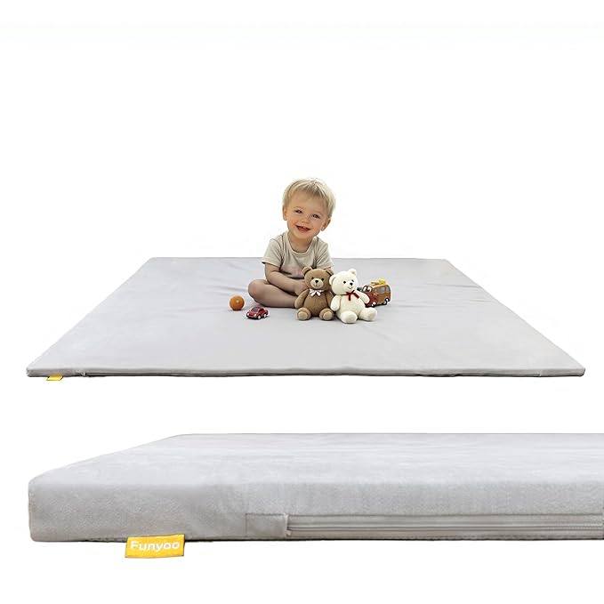 48" ×48" Padded Baby Play Mat for Floor, 1.2" Thick Memory Foam Mat with Machine Washable Cover, Soft Tummy Time Crawling Playmat with Non-Slip Bottom, Fits 50" x50" Playpens-CubbioJoy