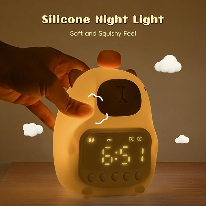 Capybara Alarm Clock with Night Light for Kids, Cute Alarm Clocks for Bedrooms Ok to Wake Clocks, Silicone Animal Tabletop Lamp for Teen Girls Boys-CubbioJoy