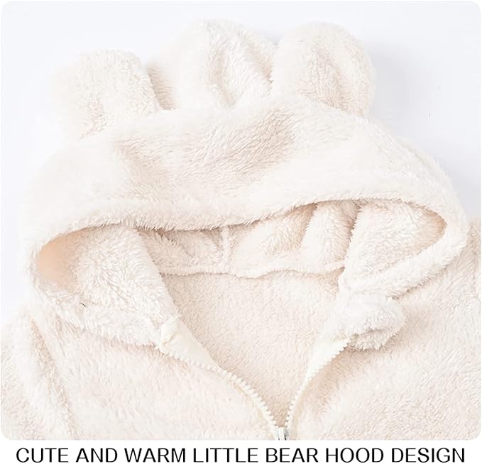 Baby Fleece Jumpsuits Infant Bear Ear Snowsuit Newborn Hooded Romper Warm Coat-CubbioJoy