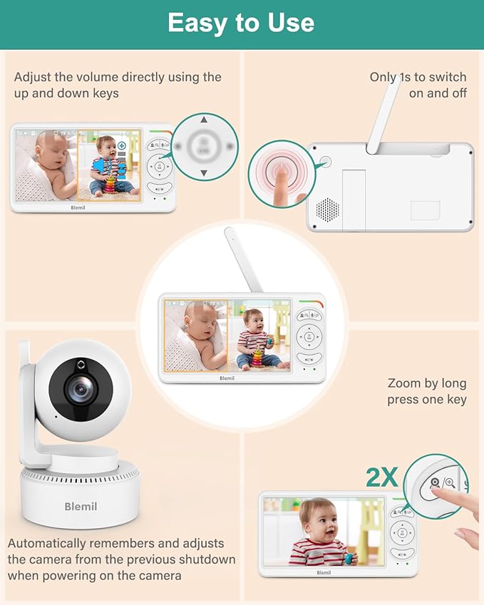 6" Baby Monitor with 2 Cameras 4000mAh Battery Upgrade Split Screen Video Baby Monitor No WiFi Remote Pan-Tilt-Zoom Auto-Night Vision 150 Languages ECO Mode 2-Way Talk 1000FT (Ideal Condition)-CubbioJoy