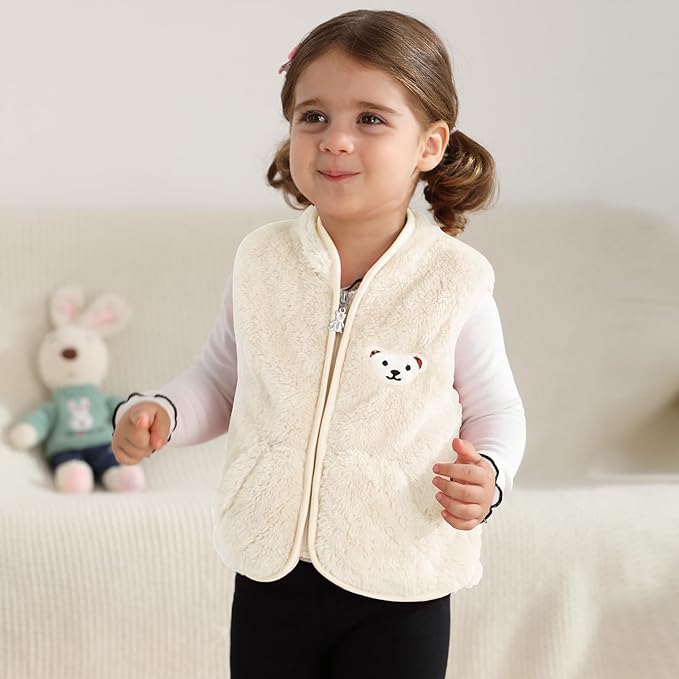 Baby Boys Girls Fleece Vest Zip Up Cute Bear Jackets Fuzzy Fall Winter Warm Clothes Newborn Outwear for Toddler Infant-CubbioJoy