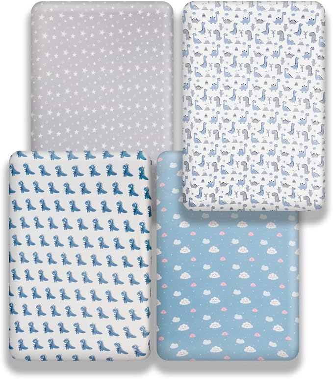 4 Pack Soft Baby Boy Crib Sheets for Standard Crib Mattress Dinosaur Star Cloud Soft Polyester Neutral Unisex Fitted Crib Sheets Set for Baby Boys-CubbioJoy