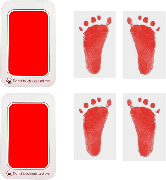 Baby Footprint and Handprint Kit, 2 Red Inkless Print Pads + 4 Imprint Cards, Dog Paw Print Kit Clean Touch Ink Pad Perfect Keepsake Gift for Newborns and Pets Printing Touch Imprints-CubbioJoy