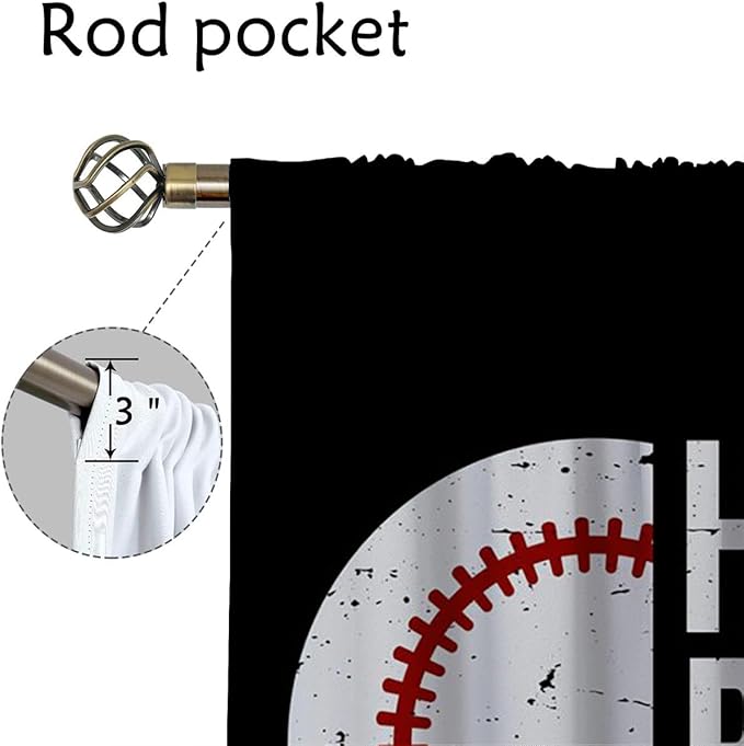 Baseball Blackout Curtains for Boy Girl Room Darkening Decor,Sport Theme Red and White Motto Dark Bedroom Living Room Home Rod Pocket Thermal Insulated Window Curtain/Drapes Panel,84x63 Inch…-CubbioJoy