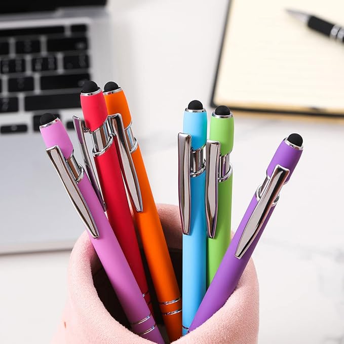 Ballpoint Pen with Stylus Tip, Soft Touch Click Metal Pen, 1.0mm Medium Point, Black Ink, 12 Count(Light Green)-CubbioJoy