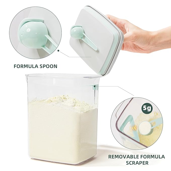 Baby Milk Powder Container - 2300ml Air Tight Formula Dispenser with Spoon and Scraper, BPA-Free, Clear, 28OZ, 1.76LB, 800g-CubbioJoy
