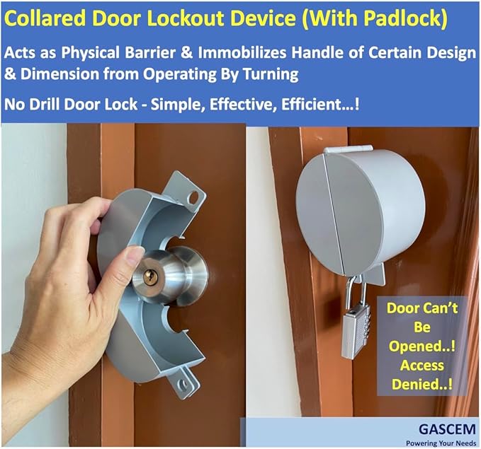 Door Knob Lockout Device (Matt Silver, 1 Padlock). Door Handle Lock - Prevents Doorknobs from Turning and Access to Keyhole. Childproof Door Knob Cover.-CubbioJoy