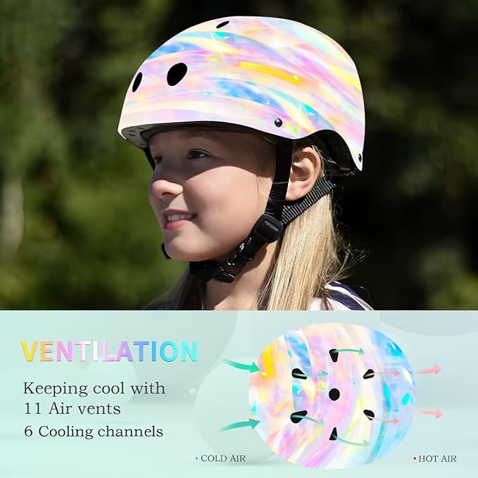 Adjustable Color Gradient Skateboard Helmet for 3-5-8-14+Ages【Toddler Kids Youth Adult】 Girls Boys Woman.Bike Helmet for Multi-Sports Cycling Bicycle Scooter Inline Roller Skate Rollerblading-CubbioJoy