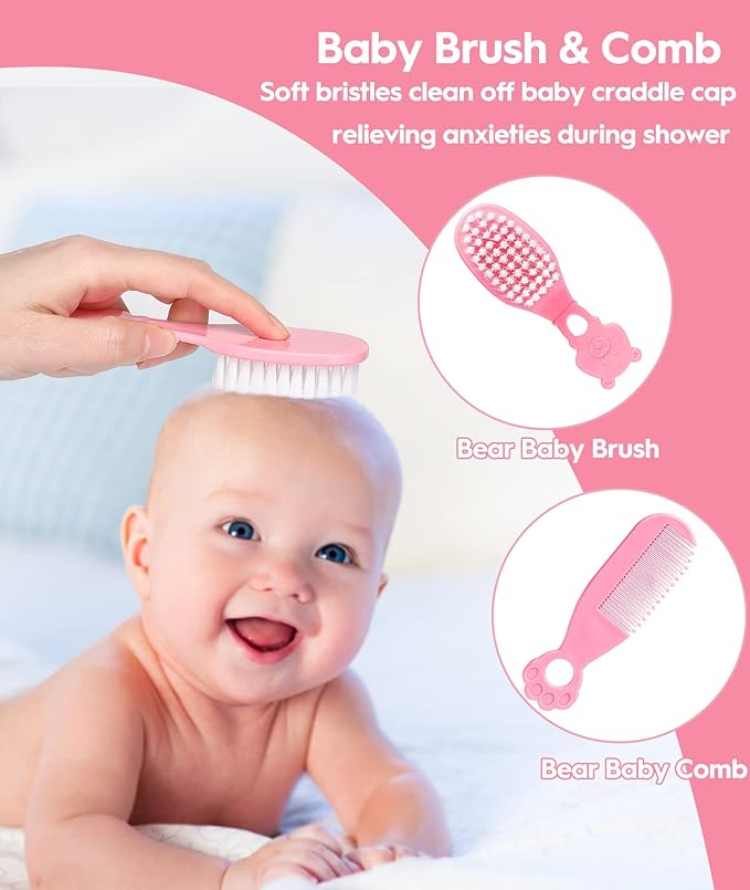 Baby Healthcare and Grooming Kit, Safety Newborn Nursery Baby Care Kit, with Hair Brush Comb, Nail Clipper, Thermometer, Pacifier Clip, Baby Registry Search, Baby Girl Boy Newborn Essentials-CubbioJoy