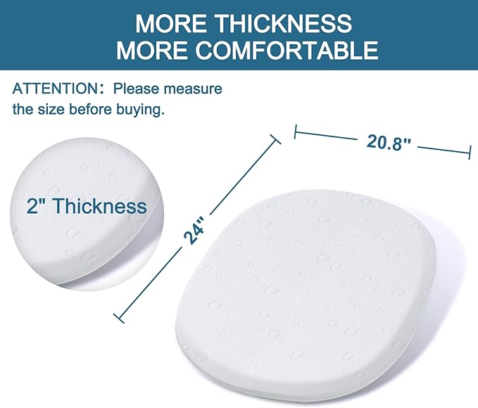 Baby Bassinet Mattress, 24" x 20.8" x 2" Dual Sided Gel Memory Foam Mattress with Breathable Removable Soft Cover Fit for Graco Pack n Play Dome LX Bassinet-CubbioJoy