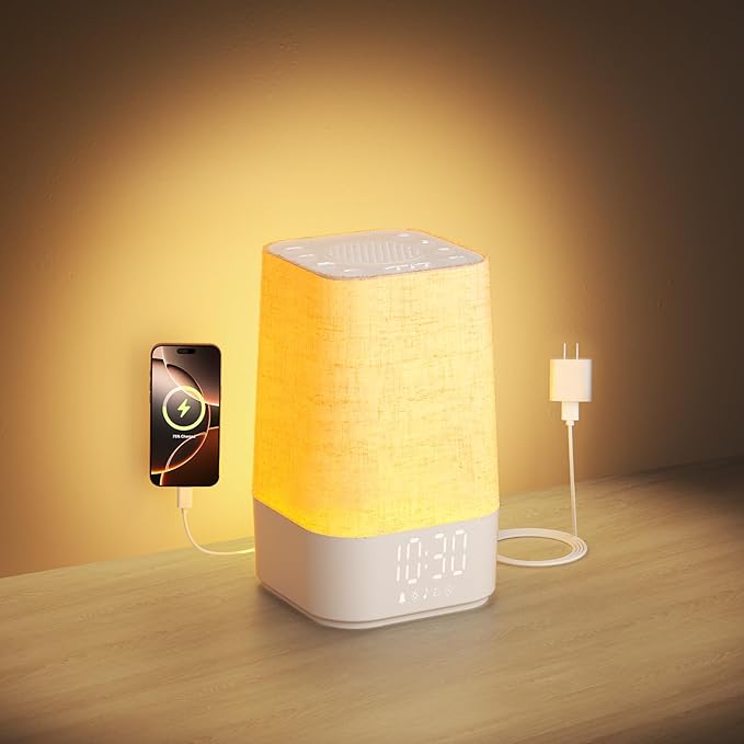 4-in-1 Sunrise Alarm Clock White Noise Sound Machine for Heavy Sleepers, Adults & Kids – Gentle Wake Up Light Alarm Clock with 30 Soothing Sounds, Dimmable Amber Breathing Night Light for Bedrooms-CubbioJoy