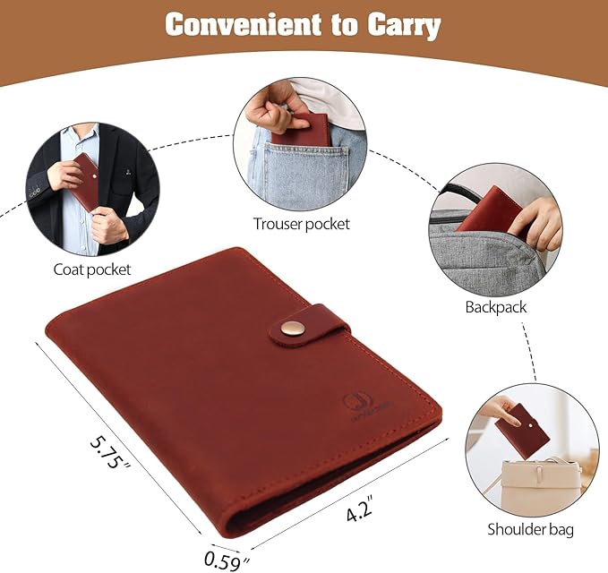 Jack&Chris Genuine Leather Passport Holder For Travel, RFID Blocking Handmade Passport Holder with Card Case Organized & Safe, Quality Travel Essentials for Women and Men for Gifting, Red-CubbioJoy