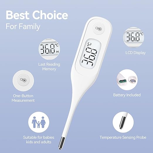 Berrcom Digital Thermometer for Adults and Kids, Medical Thermometer for Fever 10 Second Reading Armpit Thermometers with Fever Alarm-CubbioJoy