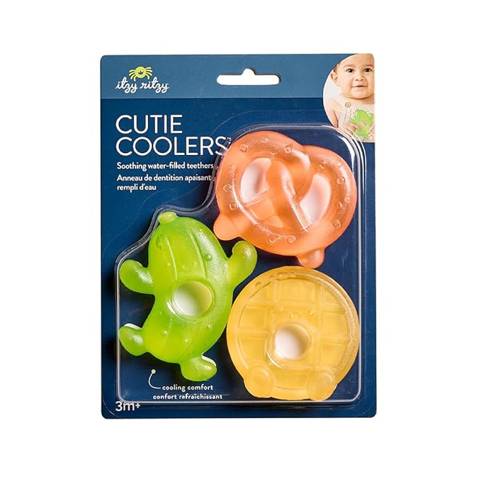 Itzy Ritzy Water-Filled Teethers - Cold Cutie Coolers Textured On Both Sides to Massage Sore Gums & Emerging Teeth - Can Be Chilled in Refrigerator, Set of 3 Silly Foods Teethers-CubbioJoy