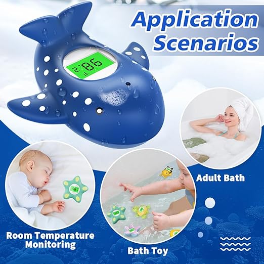 Baby Bath Thermometer, Infant Digital Water Thermometer Safety with 3 Color Backlit and Temperature Warning, Room Thermometers Floating Toy for Infant, Toddler, Bathtub, Swimming Pool (Navy Blue)-CubbioJoy