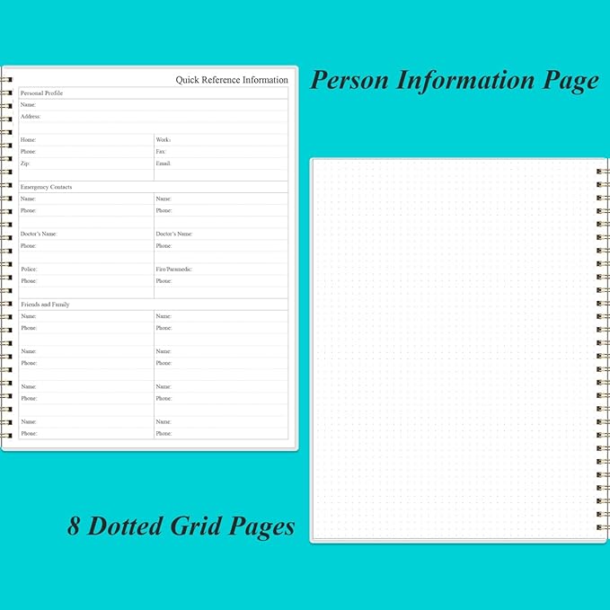 Daily Planner Undated - 8.5" x 11" To Do List Notebook Hourly Schedules, 150 Sheets/300 Pages Spiral Appointment Planner for Women and Men,PVC Hardcover, Inner Pocket, Elastic Closure, Teal Flowers-CubbioJoy