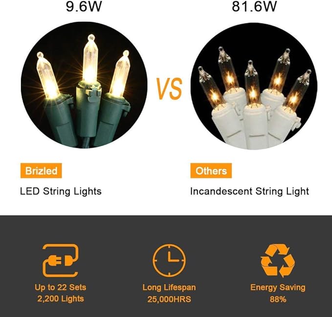 Brizled 4 Pack LED Christmas Lights, 100 LED 33ft Christmas String Lights, 120V UL Certified Connectable Xmas Tree Light Mini Xmas Light for Home Tree Patio Indoor and Outdoor Decorations, Warm White-CubbioJoy