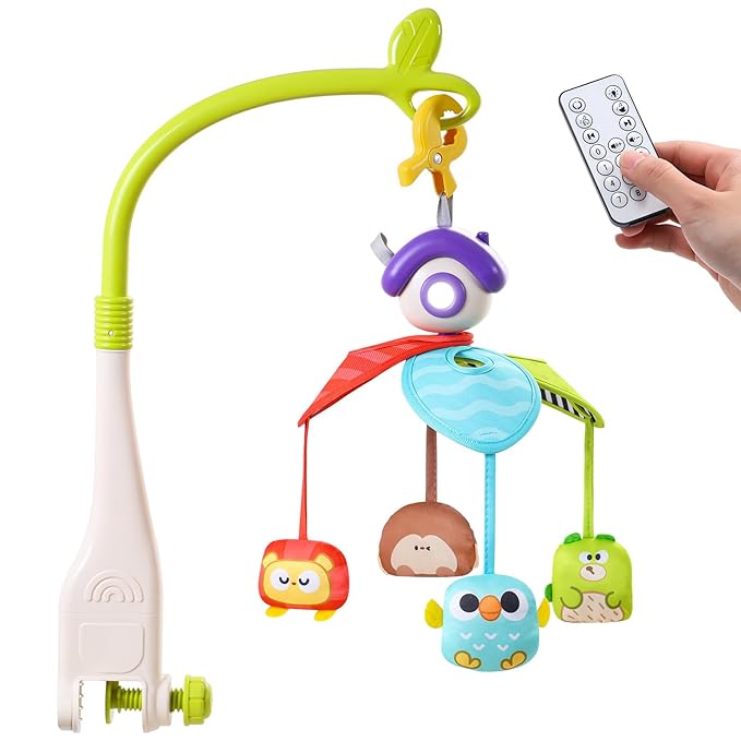 CUTE STONE Baby Crib Mobile with Music and Lights, Nursery Crib Mobile with Remote Control, Detachable Hanging Mobile for 3+ Months Newborn Babies, Fits Cribs and Strollers-CubbioJoy