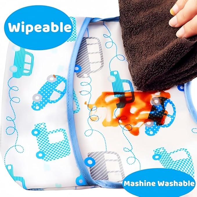 Baby bibs Waterproof Toddler bib - Feeding bib with Pocket for Infant Boy Girl Washable 6-36M-CubbioJoy