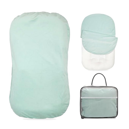 Baby Lounger - Snuggle Cozy Me Infant Lounger for Newborns | Flannel Cover, Breathable Soft, Portable Awake-Time Pad, Essential Baby Gift -Lake Green-CubbioJoy