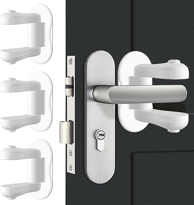 Child Proof Door Lever Lock, 3 Pack Door Locks for Kids Safety, Baby Proofing, 3M Adhesive, Door Handle Child Proof, Baby Safety Locks for Toddlers (White)-CubbioJoy