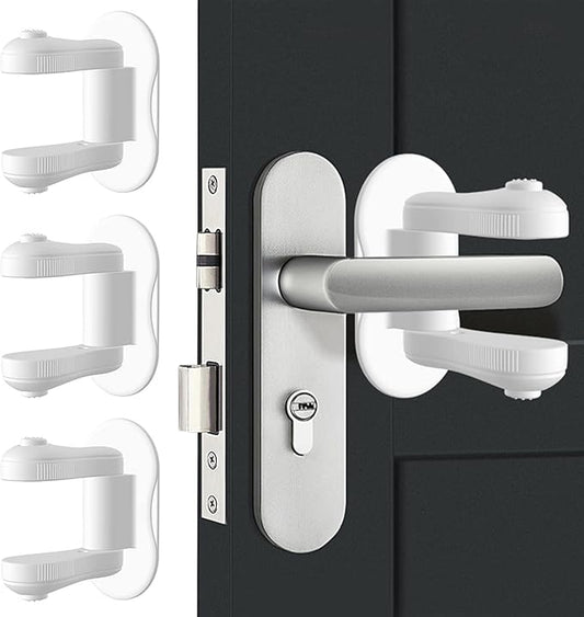 Child Proof Door Lever Lock, 3 Pack Door Locks for Kids Safety, Baby Proofing, 3M Adhesive, Door Handle Child Proof, Baby Safety Locks for Toddlers (White)-CubbioJoy