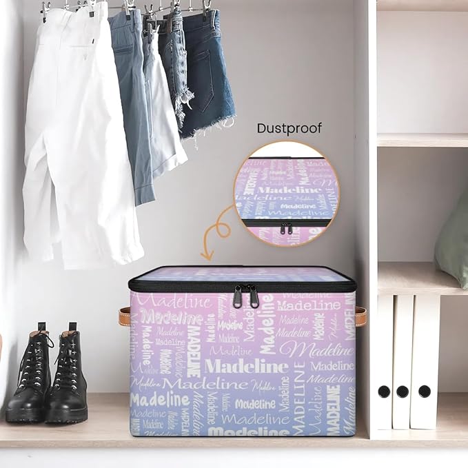 Custom Storage Basket with Name, Personalized Storage Bins with Zipper Lid, Foldable Fabric Storage Box Large capacity with Handle Pink Purple-CubbioJoy
