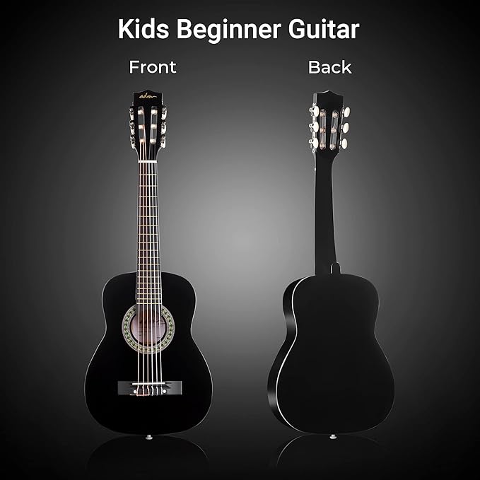 ADM Beginner Acoustic Classical Guitar 30 Inch Nylon Strings Wooden Guitar Bundle Kit for Kid Boy Girl Student Youth Guitarra Online Lessons with Gig Bag, Strap, Tuner, Extra Strings, Picks,Black 1-CubbioJoy
