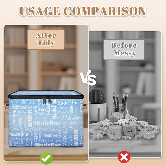 Custom Storage Basket with Name, Personalized Storage Bins with Zipper Lid, Foldable Fabric Storage Box Large capacity with Handle Blue-CubbioJoy