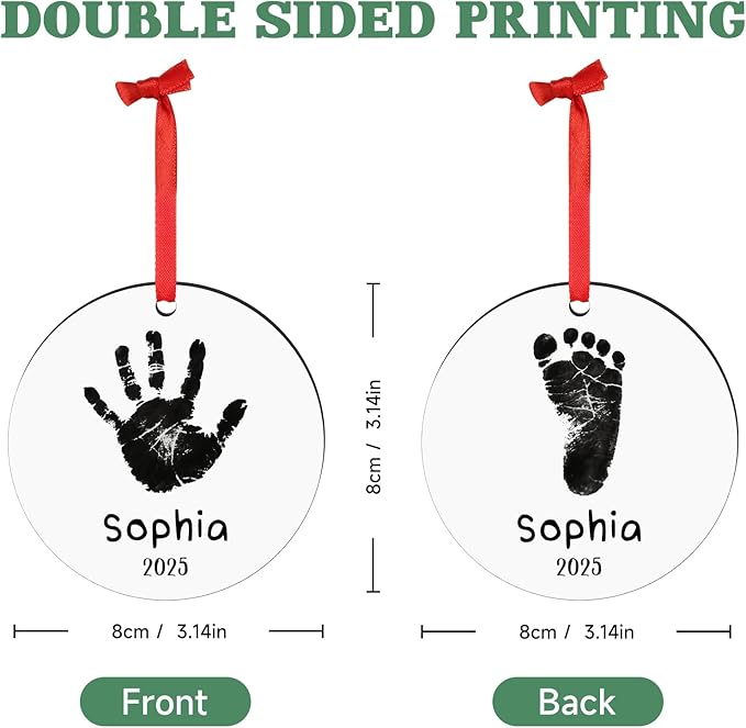 Baby Hand and Footprint Ornament - Baby's Frist Christmas Ornament with Photo, Name, Date - Personalized Baby Gift, Newborn Keepsake, New Mom Gifts-CubbioJoy