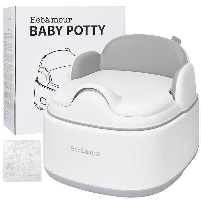 Bebamour Potty Training Toilet 3 in 1 Multi-Functional Potty Seat Detachable Baby Potty Step Stool Anti-Slip Stable Potty Training Toilet with 100 Pack Trash Bags for Baby Toddler Kids(Grey)-CubbioJoy