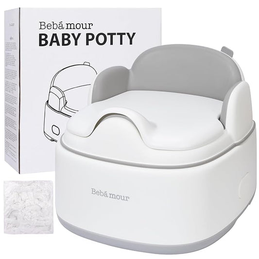 Bebamour Potty Training Toilet 3 in 1 Multi-Functional Potty Seat Detachable Baby Potty Step Stool Anti-Slip Stable Potty Training Toilet with 100 Pack Trash Bags for Baby Toddler Kids(Grey)-CubbioJoy