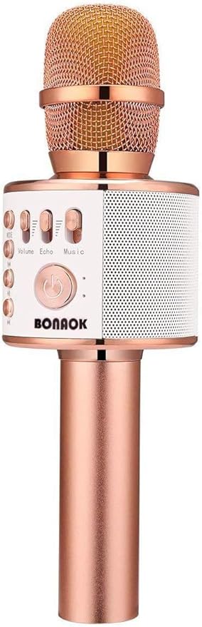 BONAOK Wireless Bluetooth Karaoke Microphone,3-in-1 Portable Handheld Karaoke Mic Speaker Machine Home Party Birthday for All Smartphones PC(Q37 Rose Gold)-CubbioJoy