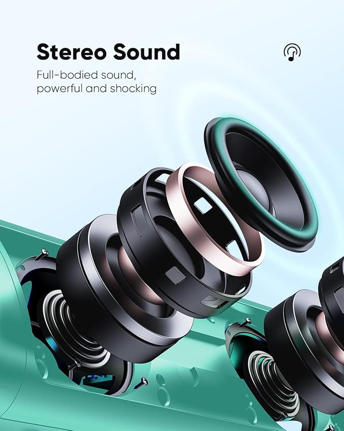 Bluetooth Speaker with HD Sound, Portable Wireless, IPX5 Waterproof, Up to 20H Playtime, TWS Pairing, BT5.3, for Home/Party/Outdoor/Beach, Stocking Stuffers, White Elephant Gifts for Adults (Teal)-CubbioJoy