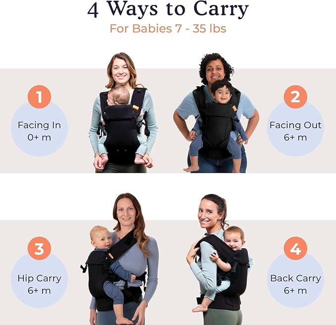 Beco Gemini Baby Carrier from Newborn to Toddler - Certified Ergonomic Newborn Baby Carrier for Infants and Children of 7-35 lbs - M Shape, Adjustable Seat, 100% Cotton (Metro Black)-CubbioJoy