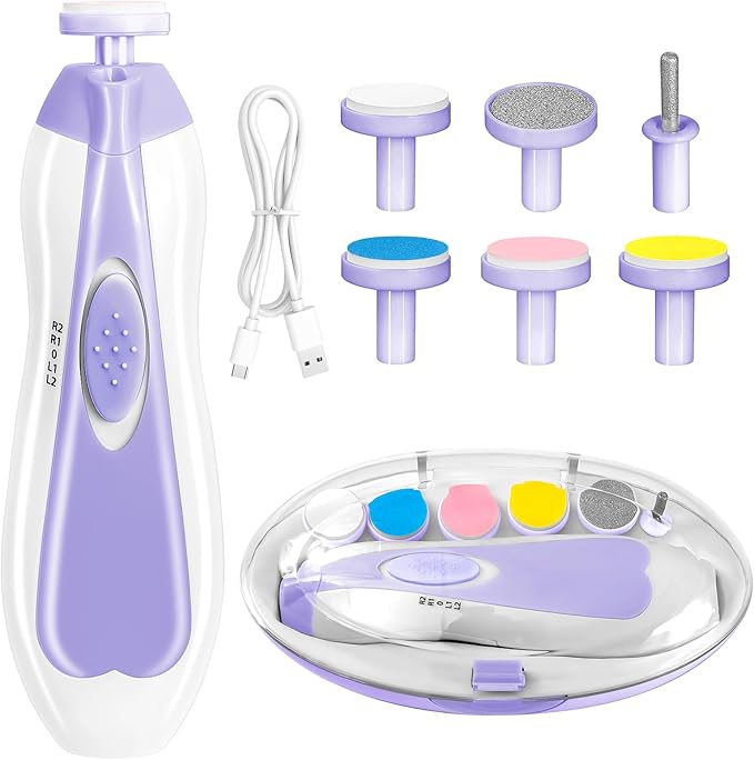 Baby Nail Trimmer Electric, 6 in 1 Rechargeable Baby Nail Clippers Manicure Set Grooming Kit for Toddler Infant or Adults (Purple)-CubbioJoy