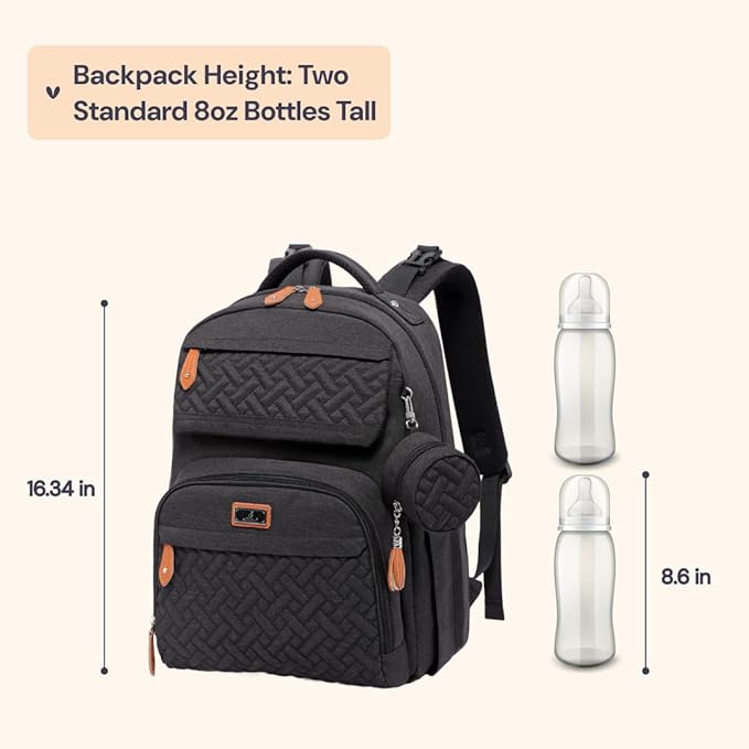 BabbleRoo Diaper Bag Backpack, Travel Backpack with Changing Pad, Pacifier Case & Stroller Straps, Multifunction, Waterproof, Unisex – Black-CubbioJoy