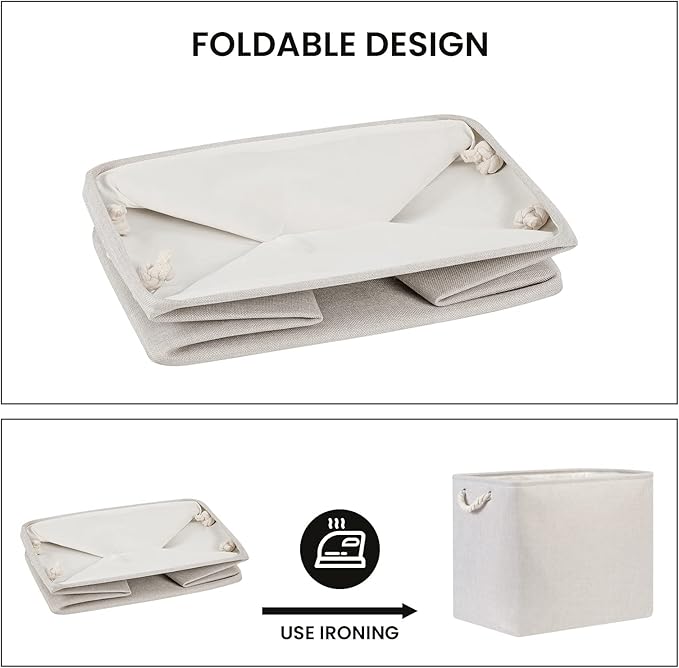 Bidtakay Fabric Beige Baskets Extra Large Organization Baskets for Clothes Set of 2 Collapsible Storage Bins for Shelves Cabinet 17x12x15 In Organizing Bins for Bedroom Blankets Pillow Towels Storage-CubbioJoy